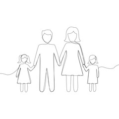 Family figures illustration. Continuous line artwork. Parents child Vector. Minimalist people drawing.