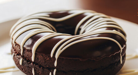 Indulge in decadent delight with a rich chocolate donut drizzled with creamy white icing, a tempting treat that is visually delicious and satisfying