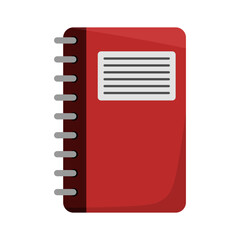 Red spiral notebook. Closed personal journal. Vector paper item. Office stationery supply.