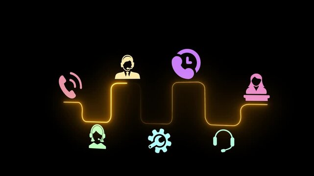 Customer service with AI, speed of service concept on the black background. Ensuring clients receive timely help and service from provider. Motion graphics of customer service idea. HD video