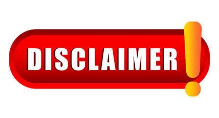 Disclaimer red banner. Legal notice label. Statement warning Vector. Official announcement graphic.