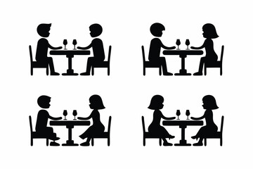 set of Couple on romantic dinner icon silhouette vector illustration isolated on white background