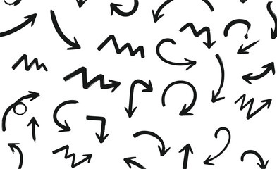 Set of Black Hand Drawn Sketch Arrows with Various Directions Isolated on Transparent Background