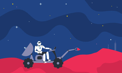 robot and mars rover planet exploration vector illustration 