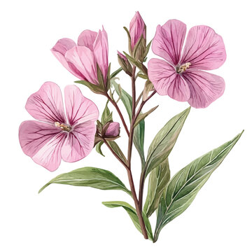 Silene Flower, watercolor clipart showing delicate textures and whimsical forms, isolated on a white background.