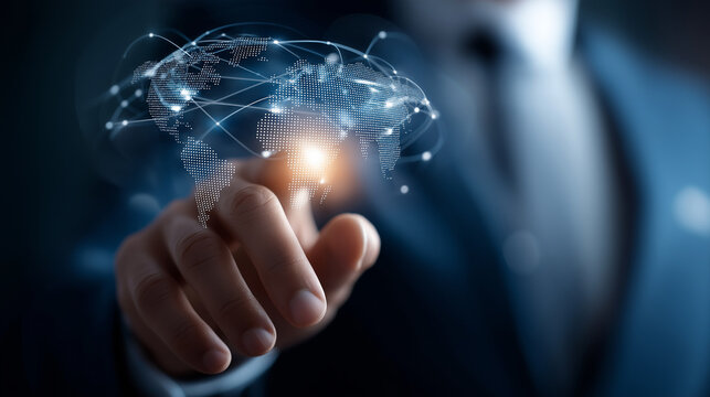 Businessman analyzing global networks financial compliance internal control assessment risk evaluation regulatory adherence review operational examination performance audit