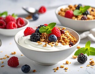 Yogurt bowls with granola and berries, light & airy