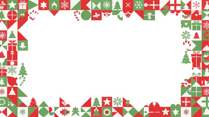 Obraz premium Festive red and green holiday border design featuring charming Christmas icons perfect for winter invitations and seasonal greetings