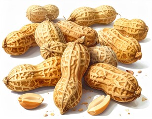 Heap of peanuts in shells and sliced halves