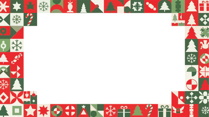 Obraz premium Stunning modern holiday frame border design featuring geometric festive icons perfect for winter announcements and greetings