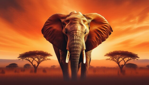 elephant and the african savanna double exposure photography generative ai - Powered by Adobe