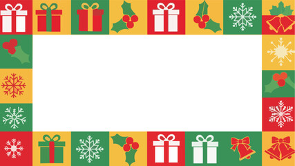 Festive holiday border frame featuring colorful Christmas icons perfect for winter greetings and seasonal announcements