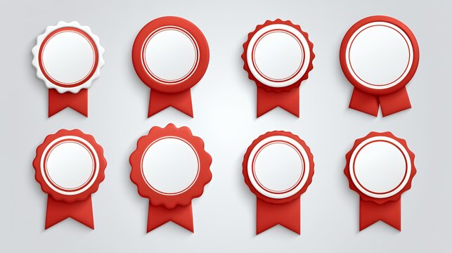 Premium Red Award Badges: Customizable Circular Ribbon Designs