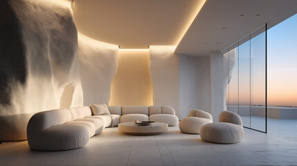 Cloud dancer modern living room interior design beige sofa minimalist home decor furniture colour of the year 2026