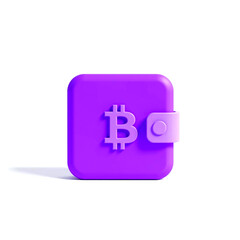 Obraz premium Modern 3D render of a vibrant purple digital wallet icon, prominently featuring a stylized cryptocurrency symbol, representing secure online financial transactions and digital asset management