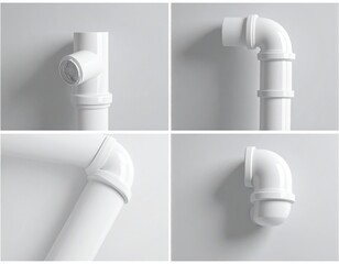 White pipes collage against a plain white background