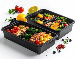 Two meal-prep containers filled with healthy, colorful food