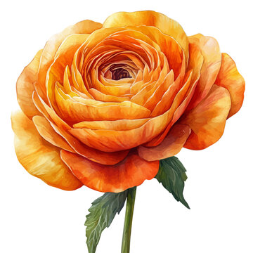 Ranunculus Flower, watercolor illustration featuring soft shadows and luminous, isolated on a white background.