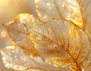 Golden, skeletal leaves glow with intricate venation