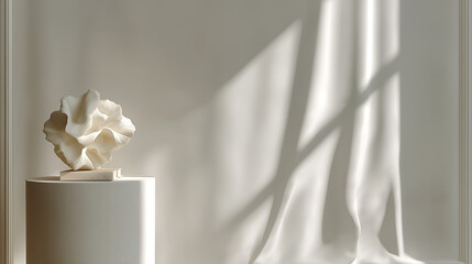 Cloud dancer minimalist home decor sculpture on pedestal with soft light and shadow design colour of the year 2026