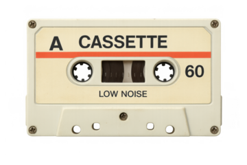 Old audio cassette tape with blank label, a retro music player element for vintage sound and analog recording