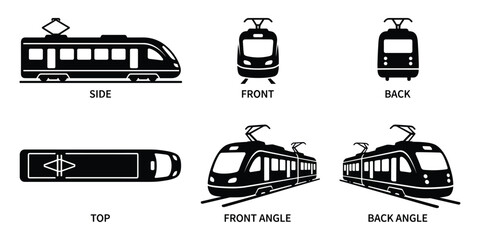 Detailed train vector design presenting multiple viewpoints and angles