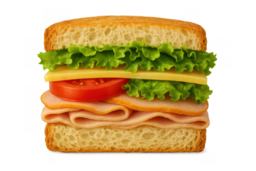 Sandwich with ham, cheese, lettuce, tomato, and toasted bread, offering a fresh, delicious lunch or snack option