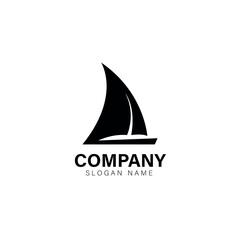 Minimalist sailboat logo template in a simple black silhouette. Modern yacht icon design perfect for a travel, maritime, or transport company brand identity