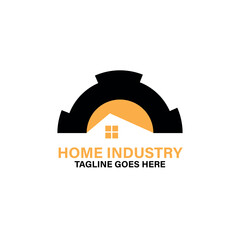 Home Industry Logo Design Concept Gear-Shaped Structure with House and Text for Industrial Brands