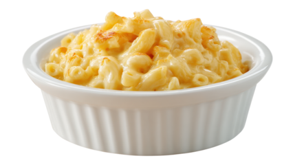 Pot of creamy macaroni and cheese isolated on a white background