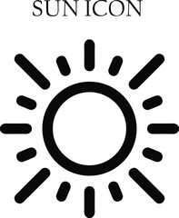Minimal sun icon vector design featuring simple rays and clean lines, perfect for weather symbols, summer themes, UI elements, and branding.