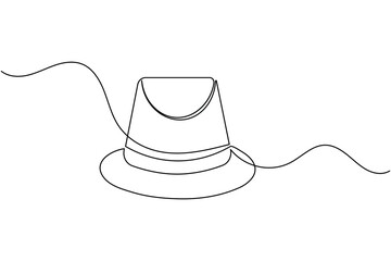 Continuous line art drawing of a classic fedora hat illustration