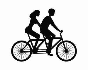 Couple bicycle riding silhouette vector illustration isolated on white background