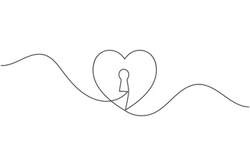 Minimalist continuous line art heart with keyhole, love secret