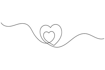 Minimalist continuous line art of nested hearts, simple love symbol.
