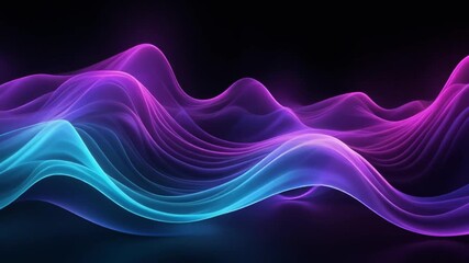 Vibrant Neon Waves in Purple and Blue Hues on Dark Background. - Powered by Adobe