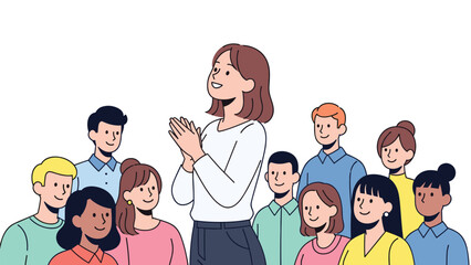 Confident leader applauding diverse team members celebrating shared success and achievement in a bright setting