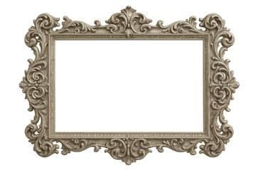Ornate antique baroque picture frame with intricate carving on transparent background, vintage art design element