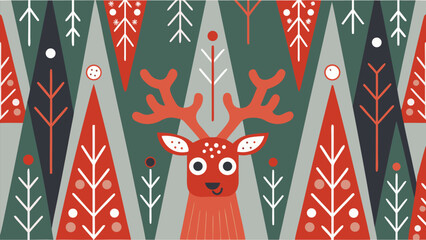 Charming Scandinavian style reindeer pattern delights with festive forest and modern winter design