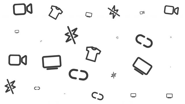 Digital technology icons including camera, shirt, star, and monitor in graphic design, abstract pattern, flat style, top view, creative concept