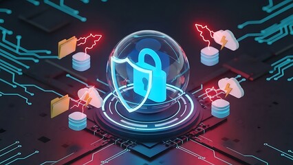Data security and cybersecurity shield technology concept with cloud protection