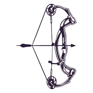 Archery compound bow with arrow black and white