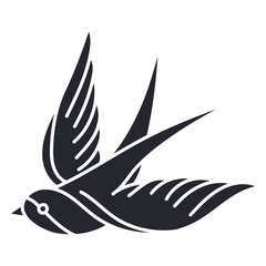 Fying bird tattoo style black cutout