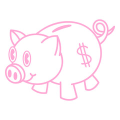 Piggy bank retro cartoon stroke