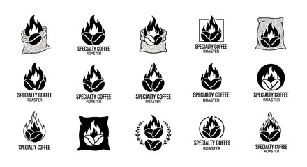 Collection of creative specialty coffee roaster logo design concepts in black and white vector