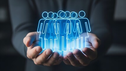Glowing teamwork concept in hands business collaboration and success