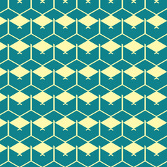  Abstract Geometric Cube Seamless Pattern in Blue and Yellow