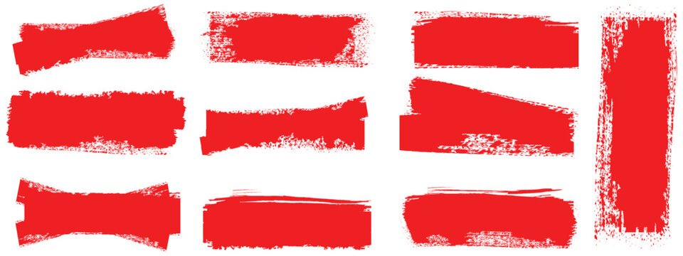 Set of grunge red paint, ink brush strokes.Calligraphy straight smears, stamp, lines. Trendy brush stroke for red ink paint, grunge backdrop, dirt banner, watercolor design and dirty texture.