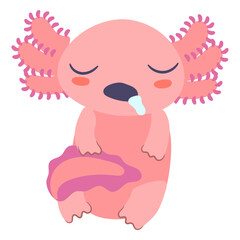 Cute baby axolotl sleeping character
