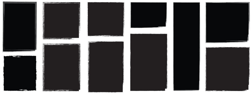Set of rectangular grunge template backgrounds. Black square shapes.ripped jagged borders.text, brush borders, banner, sticker design	